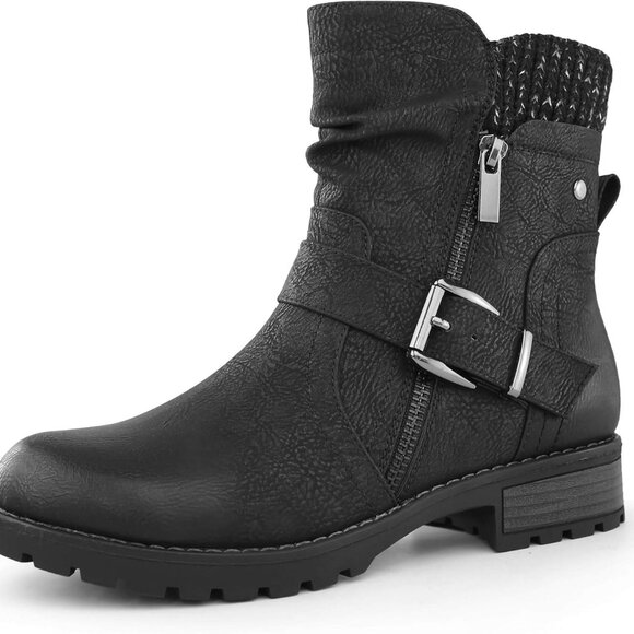 Fashion Women's Combat Side Zipper Buckle Ankle Booties - Picture 4 of 7